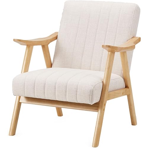 JOMEED Modern Accent Chair with Upholstered Wooden Frame and Fabric Cushion for Office, Living Room, Bedroom, Patio and Yard, Beige/Light Brown