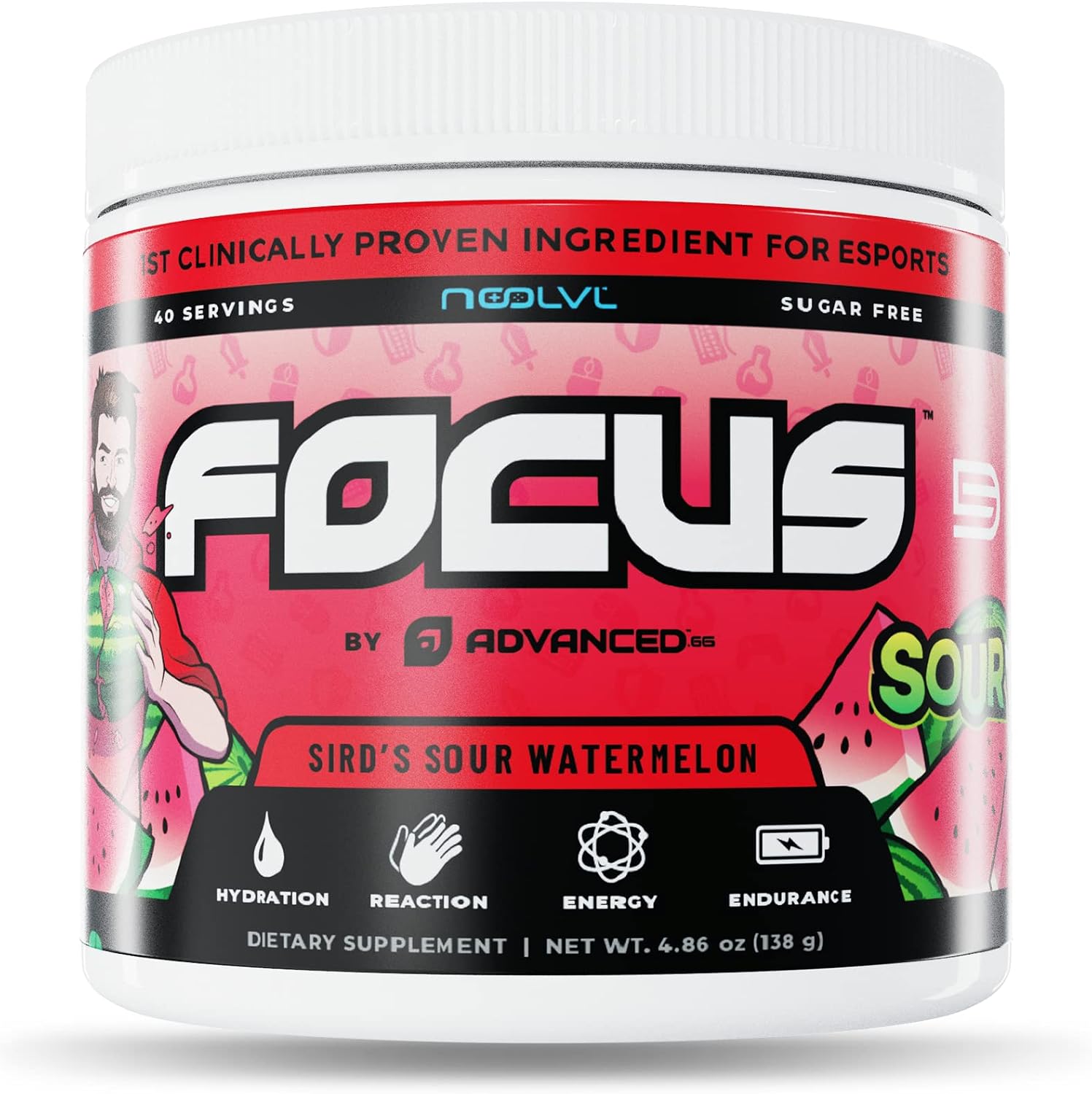 Advanced Focus Focus and Concentration Formula with NooLVL - Mental Clarity & Energy Boost for Gaming, Work & Study - Sugar Free & Keto Friendly - (40 Servings) (SirD’s Sour Watermelon)