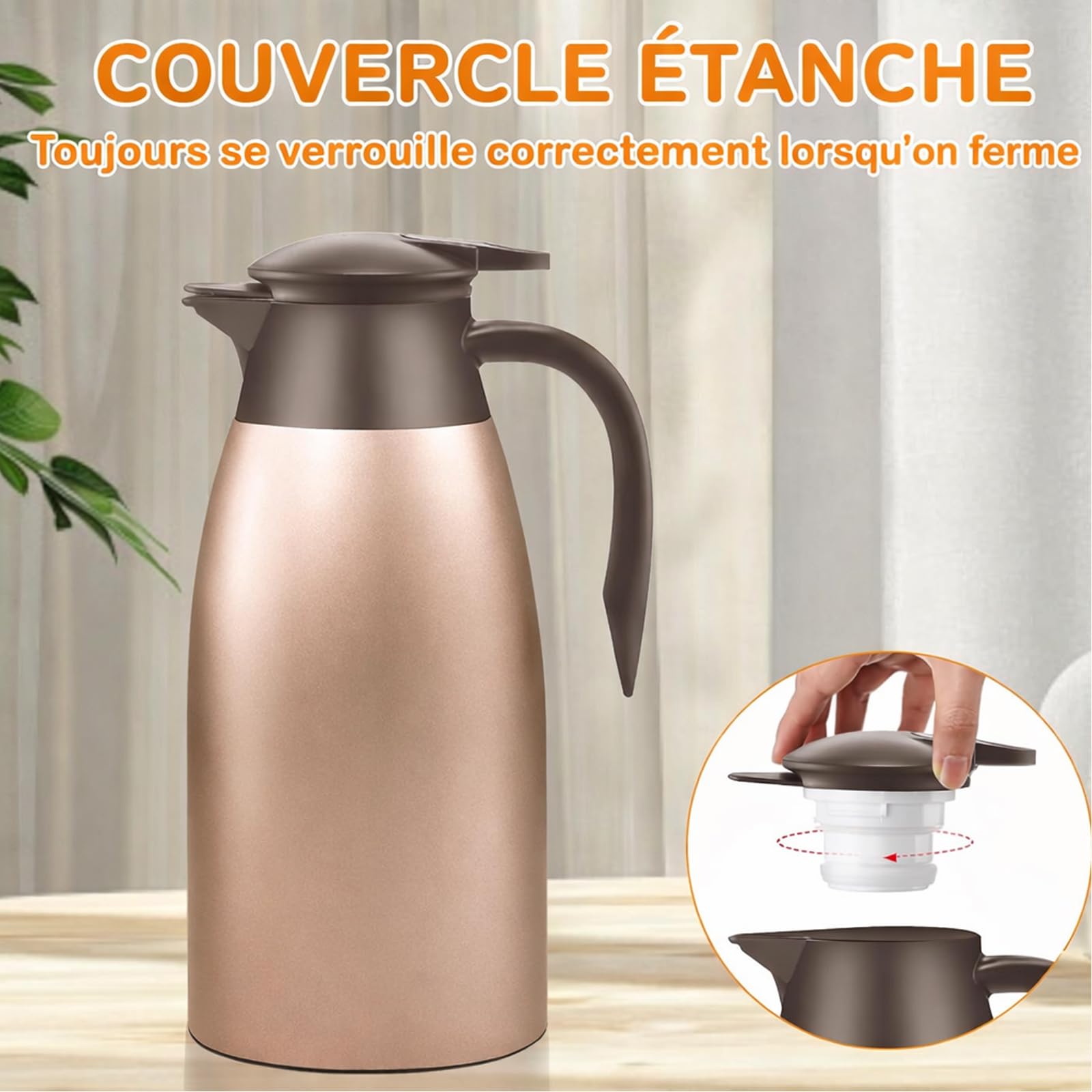 Set di 2 caraffe isotermiche da 2 l, in acciaio inossidabile, con manico a doppia parete, per caffè, tè, acqua, succo e 2 spazzole di pulizia