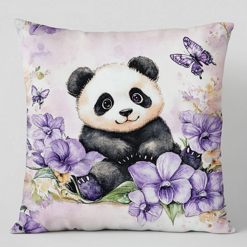 Stamped Cross Stitch Pillow Kits, Cartoon Panda 11CT Cross Stitch Cushion Cover Embroidery Kit Pillow Cases Counted Needlepoint Handmade Cushion Cover for Home Decor 18x18inch