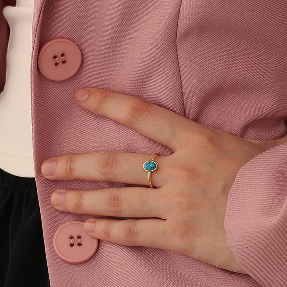 LadayPoa Turquoise Ring for Women. 18k Gold Plated Western Jewelry. Statement Ring with Blue Stone - Image 3