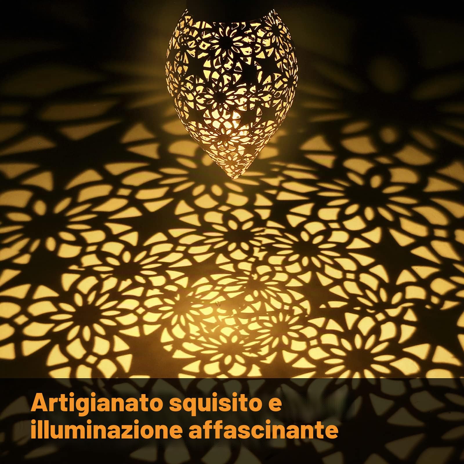 Görvitor Lanterna solare per esterni, 4 pezzi, in metallo, per esterni, IP44, impermeabile, orientale, per esterni, da appendere, per decorazione da giardino, terrazza, patio, albero, campeggio, prato