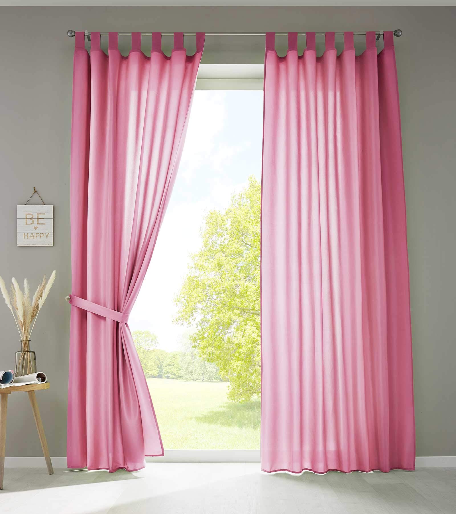 Gardinenbox Berlin 20400N2 Set of 2 Curtains Scarf Loops H x W 245 x 140 cm Pink Opaque Microsatin Translucent Ruffle Tape Plain Matte