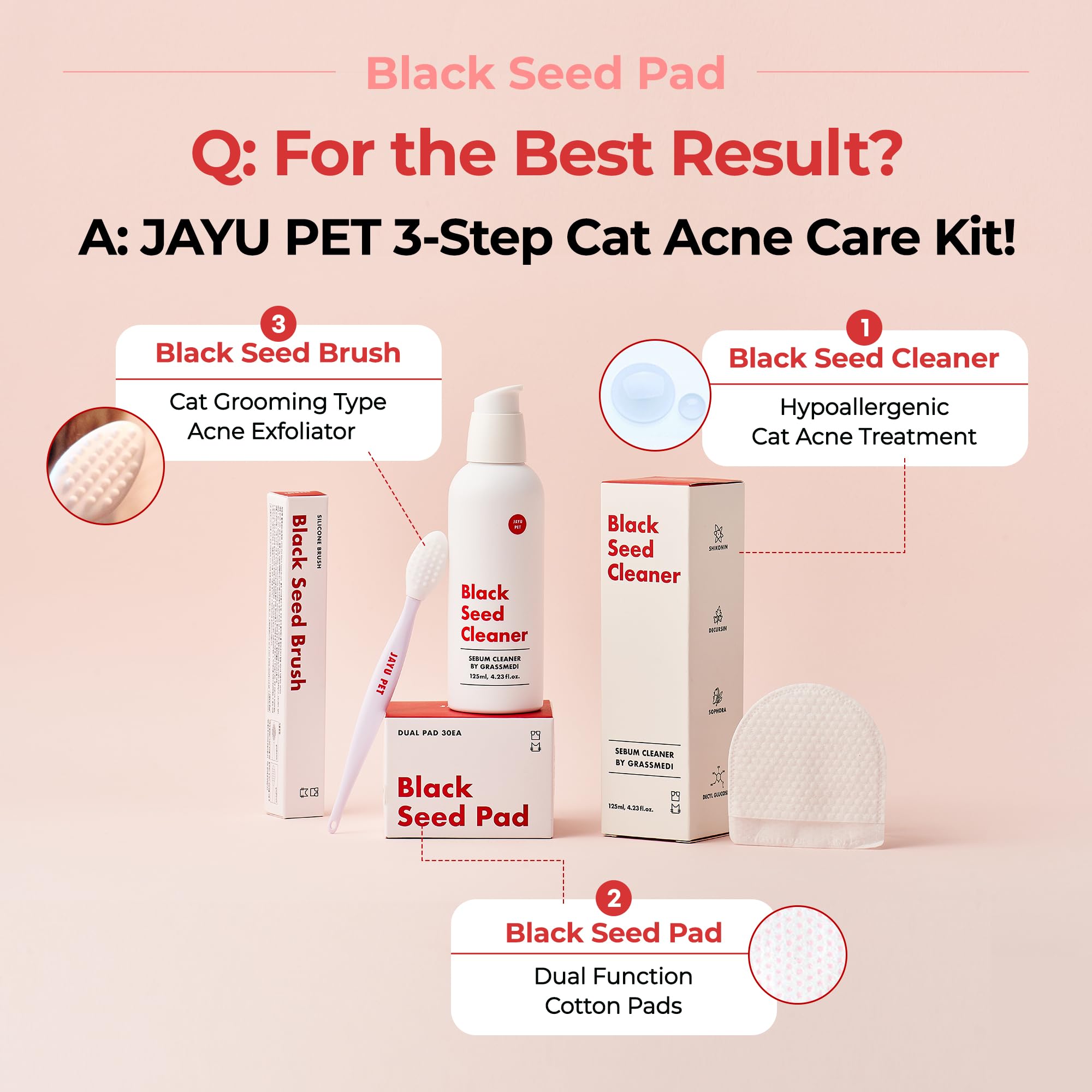 JAYU PET Schwarzkümmel-Pad - Trockene Pads gegen Katzenkinn-Akne, doppelseitige Pads zur Entfernung von Mitessern, 30 STK