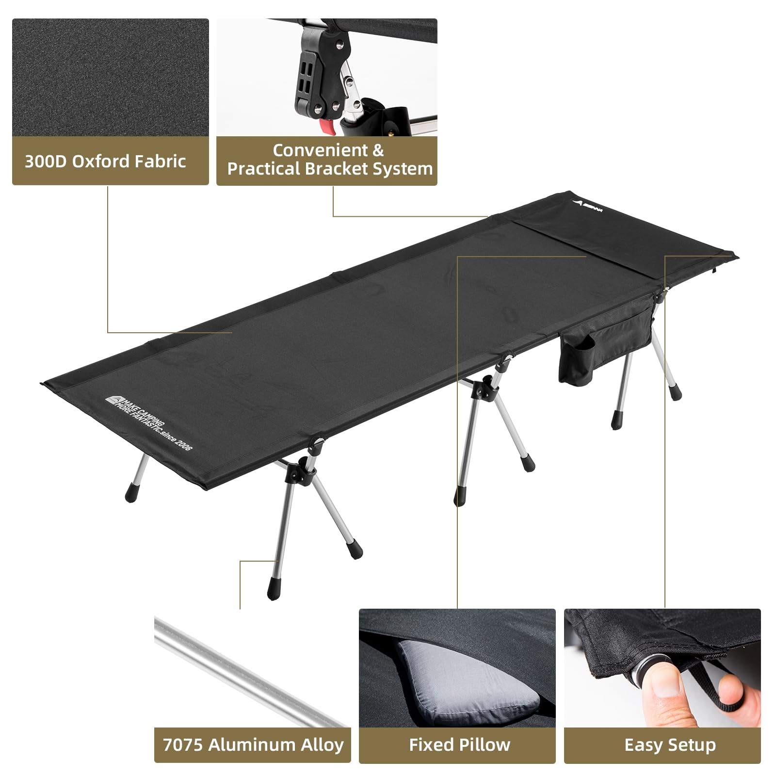 BISINNA Cama de camping regulable 150 kg