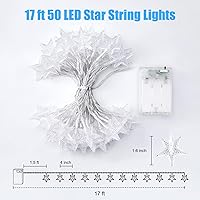 Vista 7 de Minetom - Cadena de luces con forma de estrella operadas a pilas - 5.2 m, 50 luces LED, impermeables, con temporizador, para decoración