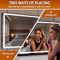 Vista 99 de Hasipu - Espejo de tocador con luces LED, espejo iluminado de maquillaje de 28 x 20 pulgadas, con 3 modos regulables, control por pantalla táctil