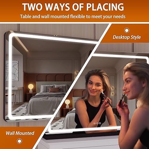 Miniatura 4 de Hasipu Espejo de tocador con luces, espejo LED de maquillaje de 31.5 x 22 pulgadas, espejo de maquillaje iluminado con 3 modos regulables, espejo de