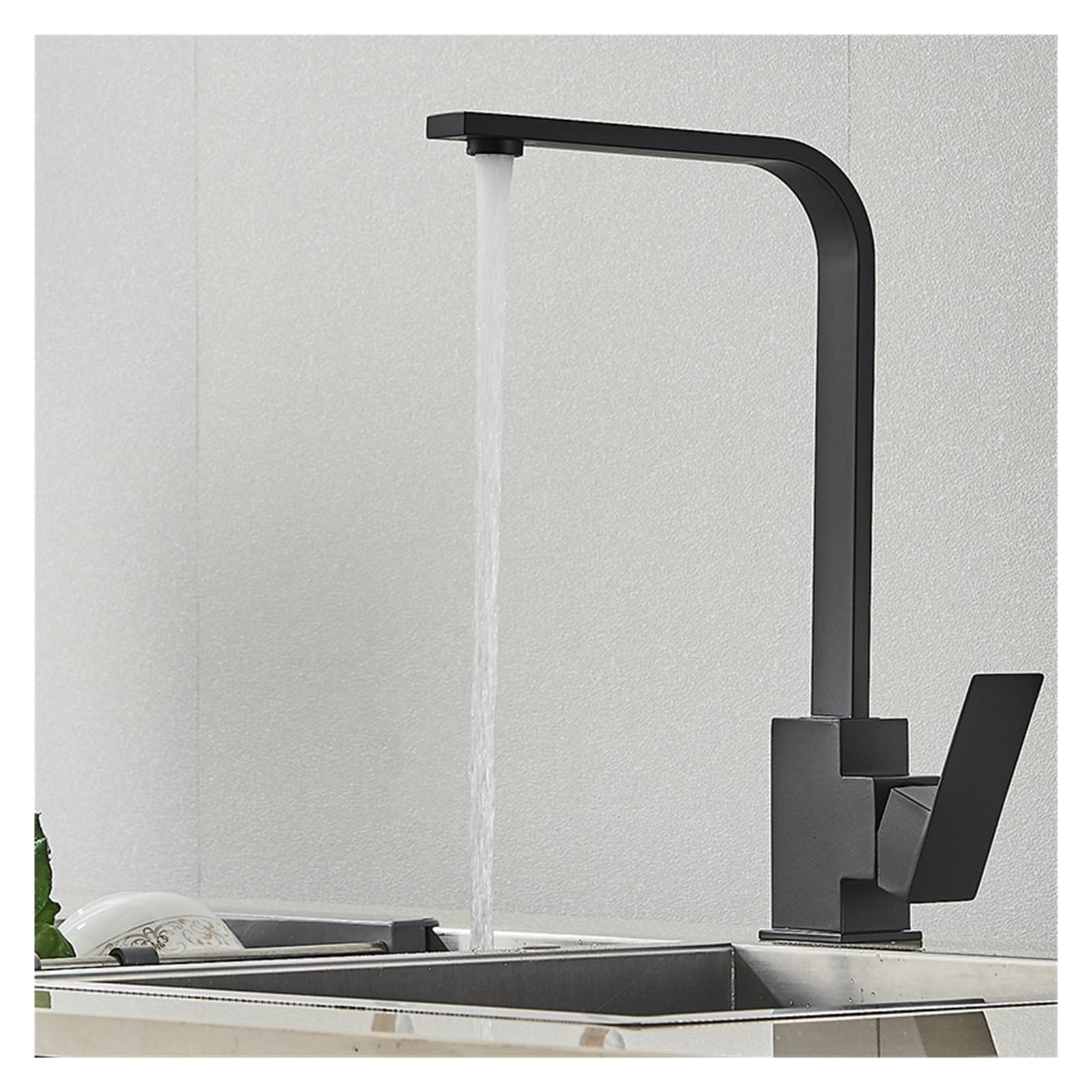 Robinet de cuisine mural au design contemporain noir mat monotrou rotatif haute précision