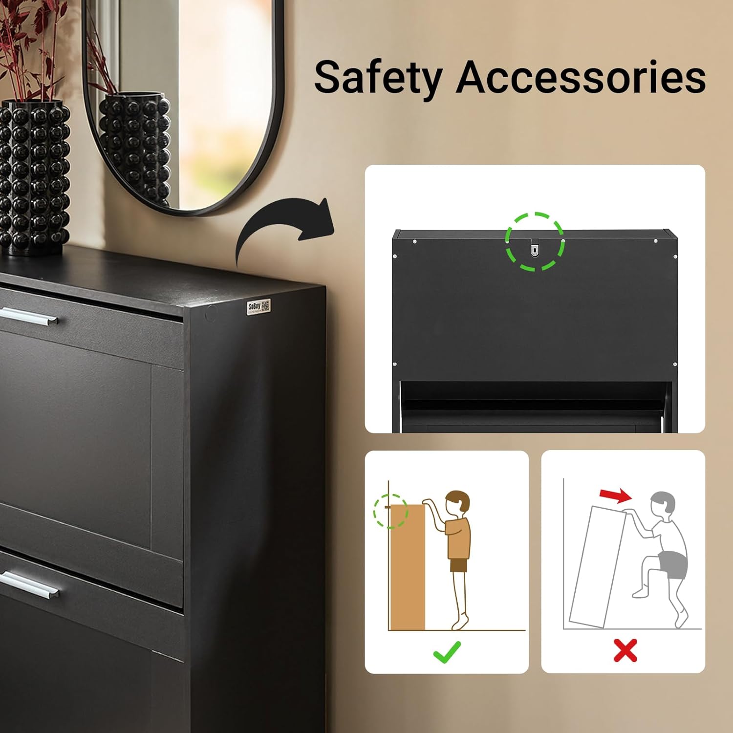 Haotian Shoe Cabinet Storage for Entryway, Narrow Shoe Cabinet with Two Flip Drawers to Save Space, Shoe Rack Cabinet for Front Door Entrance Hallway (Black)