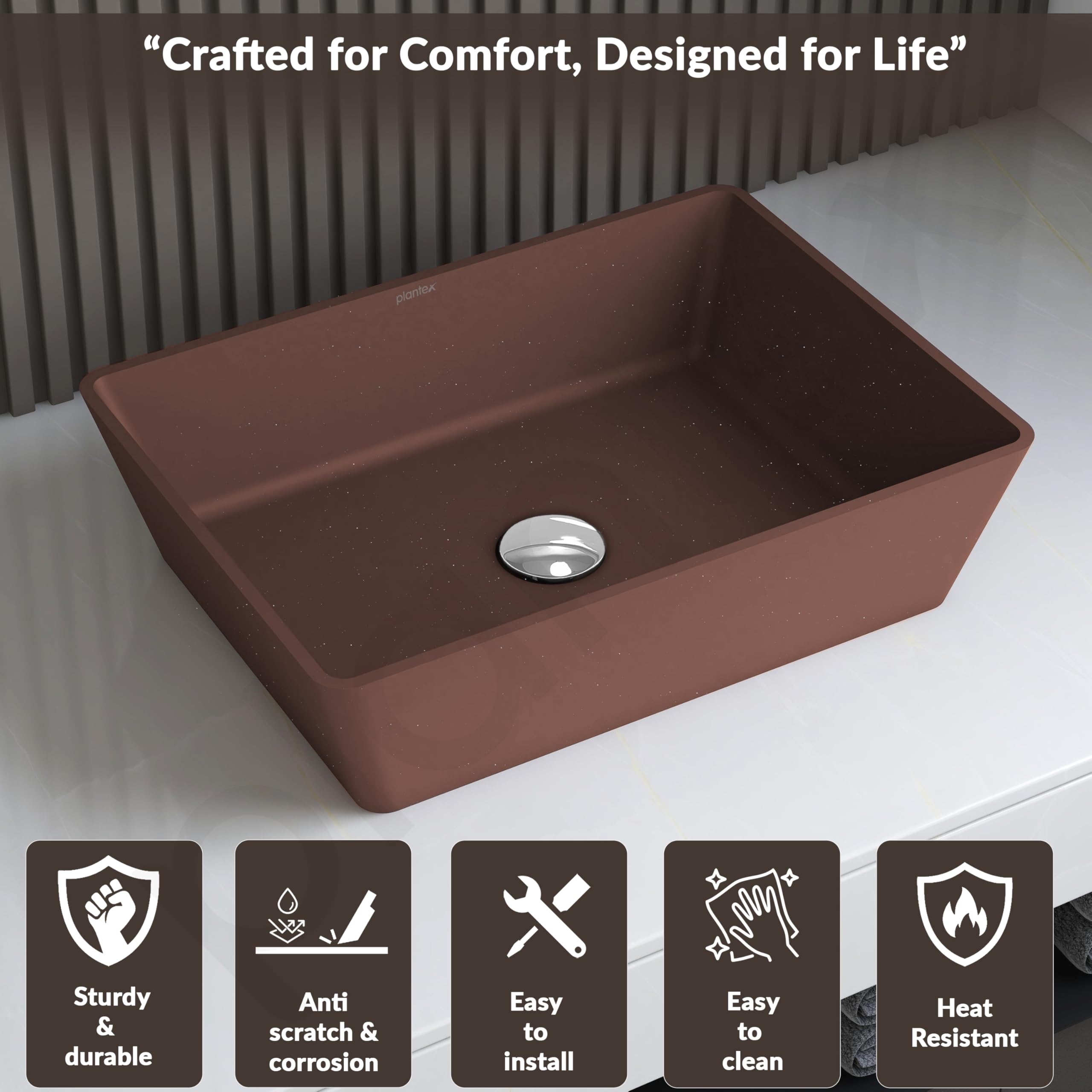Plantex Quartz Basin - Brown Matte Washbasin -2 Plantex Quartz Basin - Brown Matte Washbasin -2