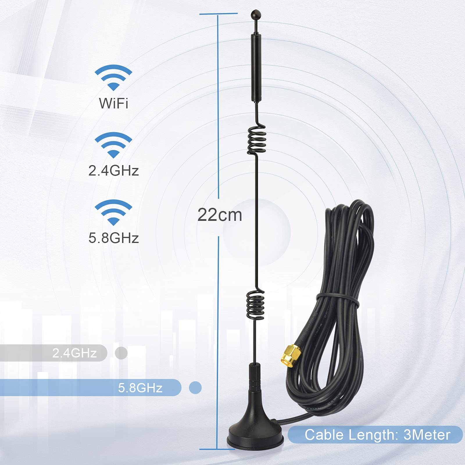 Antenna WiFi Bingfu Dual Band 2.4/5 GHz - 3 DBi, RP-SMA Maschio, Per Router, PC, Telecamere - Foto 7