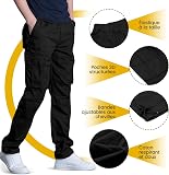LBL Men's Summer Lightweight Cotton Breathable Multi Pockets Drawstring Adjustable Ankle Hiking Work Trousers, Black, XL - 5