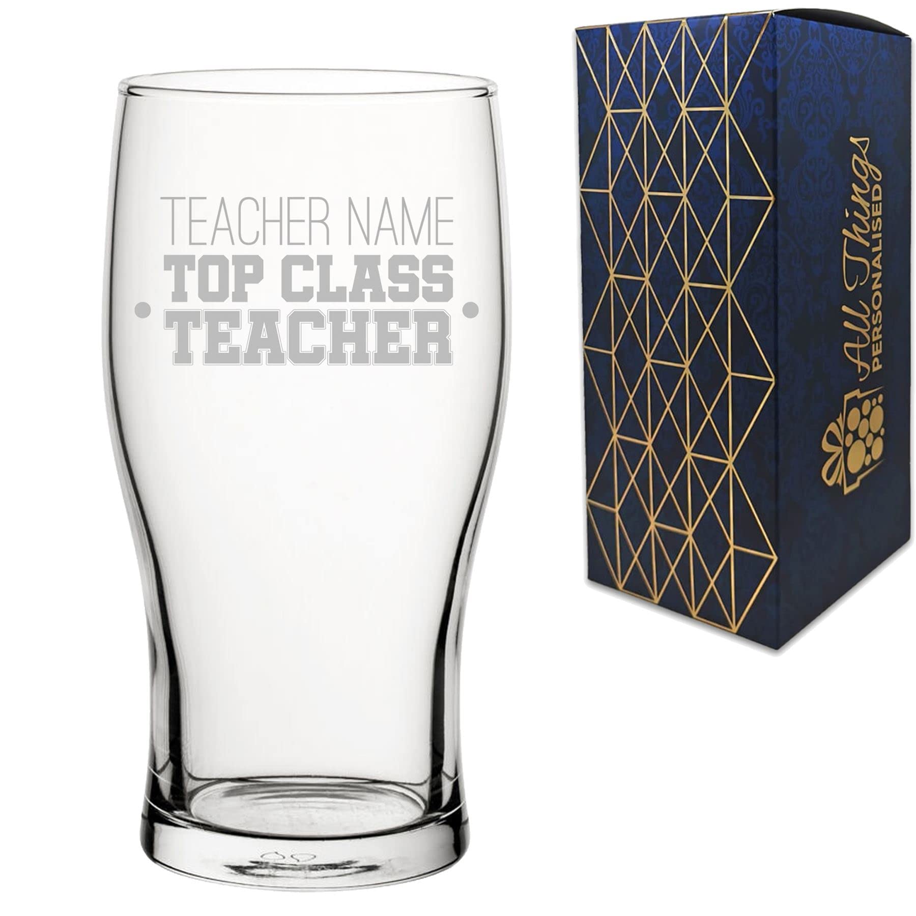 Verre à bière personnalisable pour professeur avec motif haut de gamme, personnalisable avec n'importe quel nom, boîte cadeau incluse, gravure au laser, cadeau pour enseignant de fin d'année scolaire