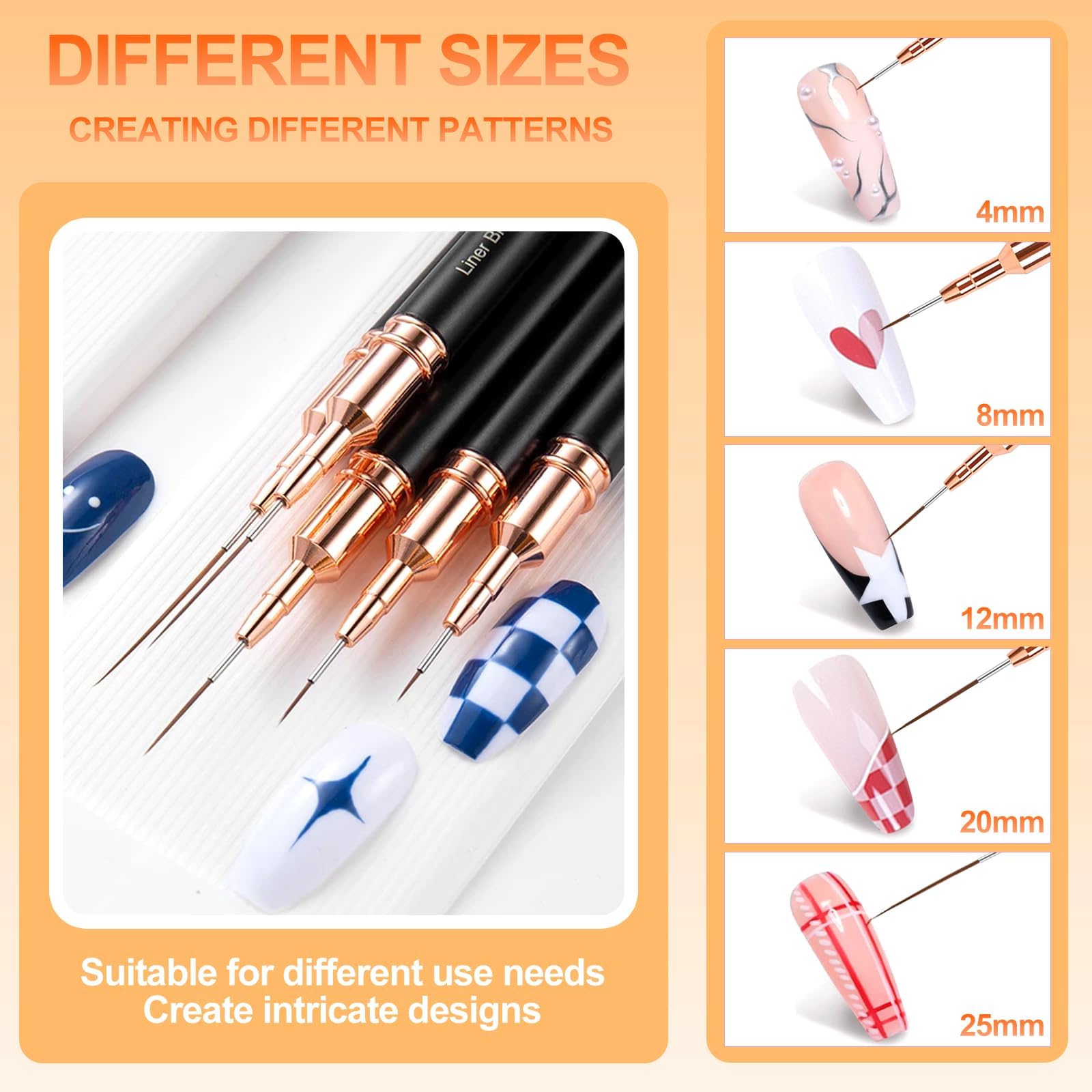 Sularpek Pincel Fino para Uñas, 5 Piezas Pinceles Uñas Gel Profesionales, Pinceles de Uñas de Detalle, Pinceles Nail Art para Casa Bricolaje de Uñas, Pintar y Decoración de Uñas (Negro)