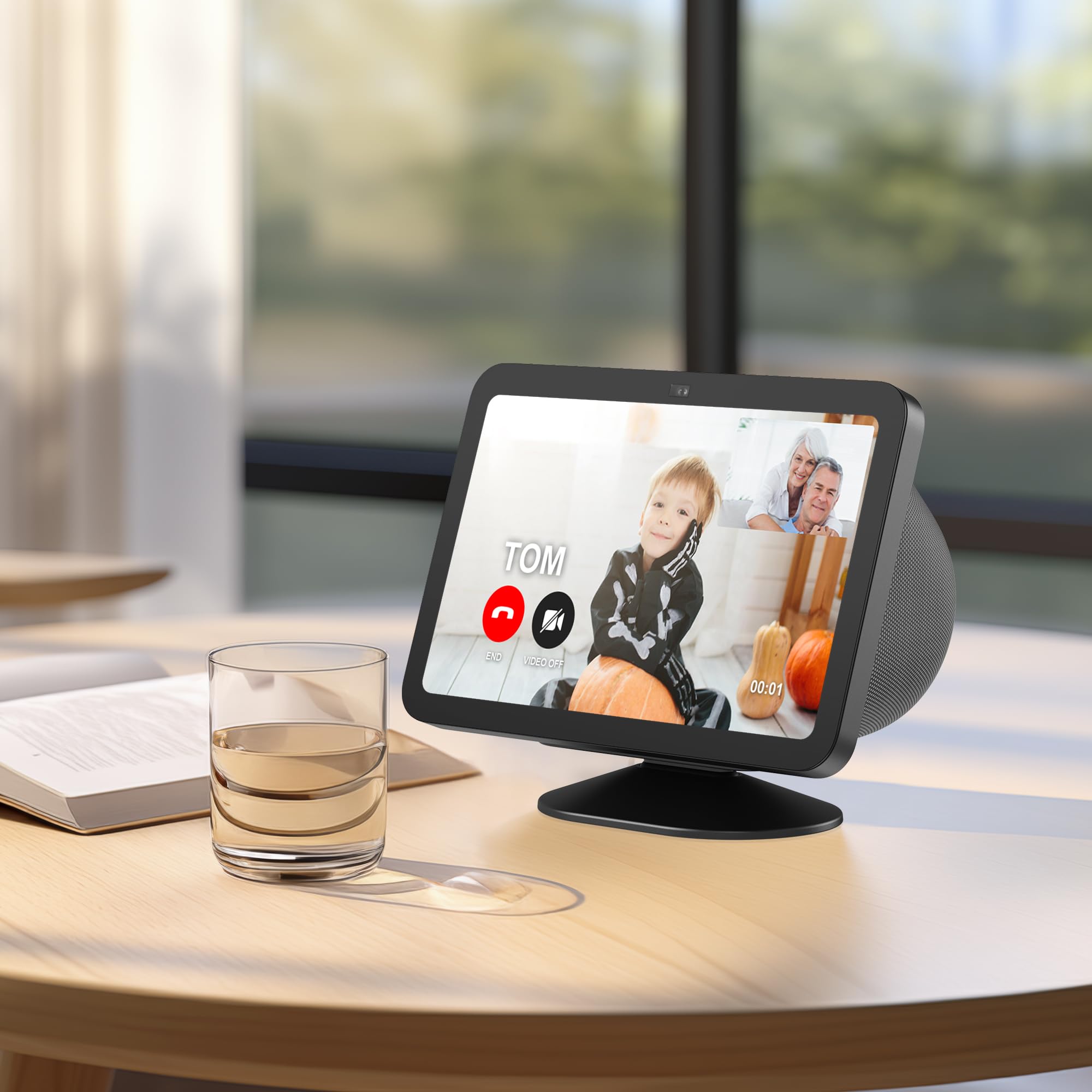 PlusAcc Stojak do Echo Show 8 (3. generacja) – regulowany uchwyt z funkcją przechylania i antypoślizgową podstawą, kompatybilny z modelami iPhone'ów (czarny)