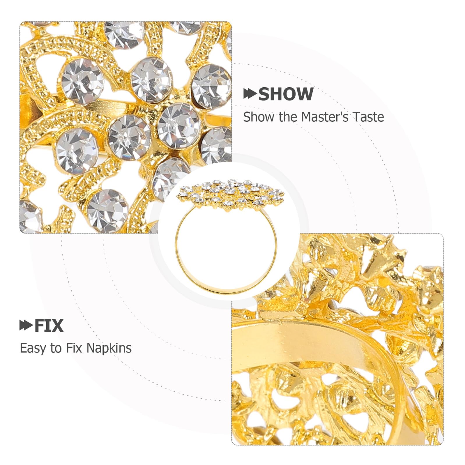 NOLITOY 12pièces Ronds de Serviette Strass Décoratifs et Ajourés Fer Doré pour Banquet de Mariage Lot