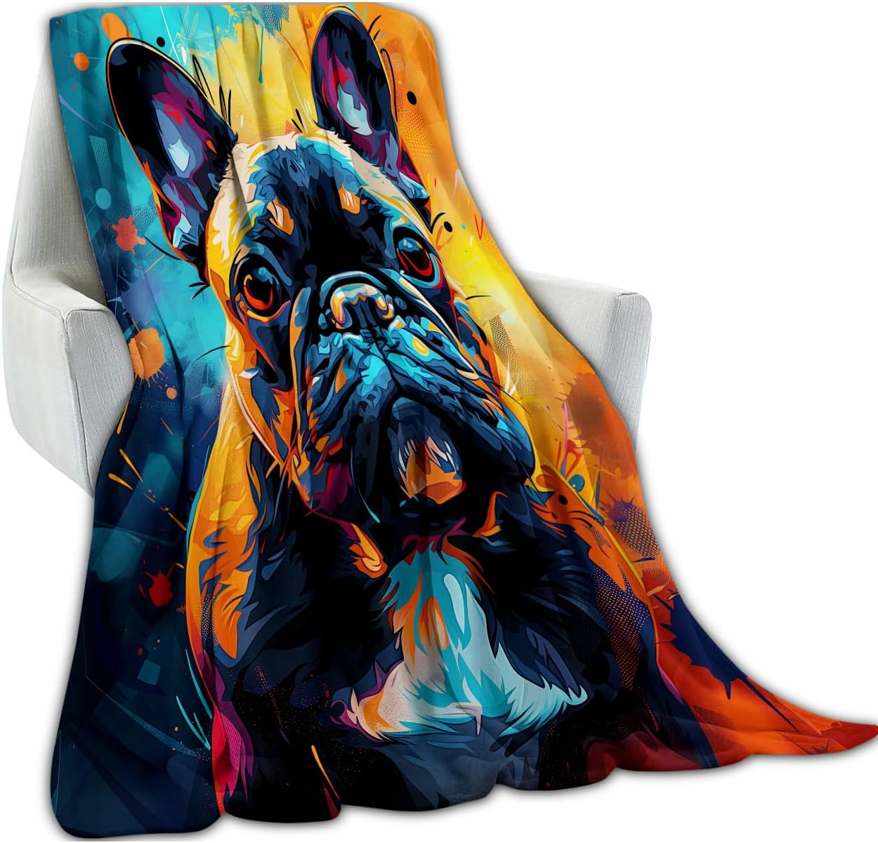 Vibrant French Bulldog Blanket Soft & Cozy Flannel Fleece Throw Blanket - Explosion of Color, Lightweight Warmth for Couch, Bed, Travel - Plush Outdoor Comfort 60x50 inch - Image 2