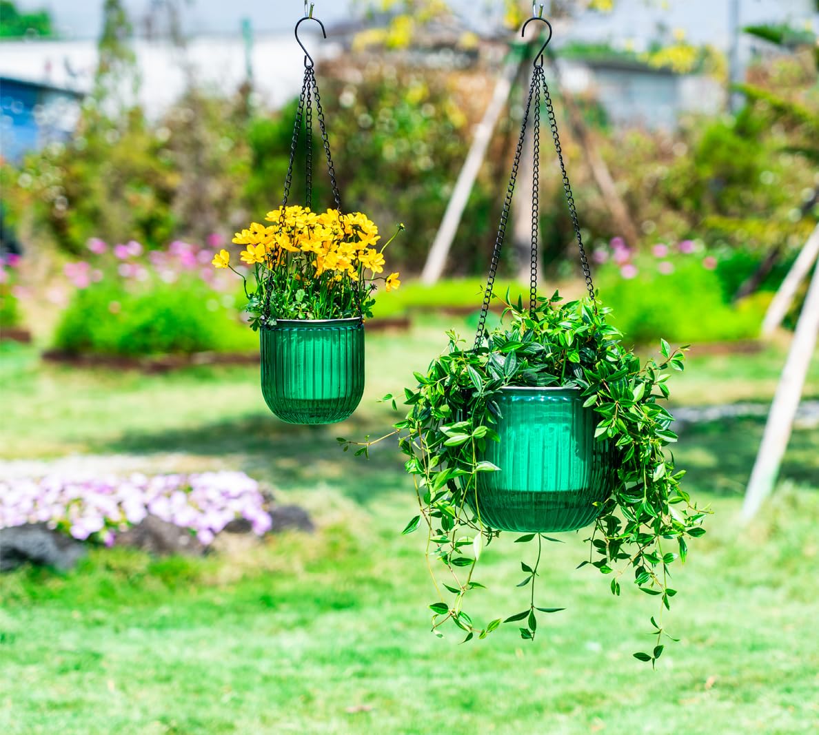 Lot de 2 pots de fleurs suspendus - 13,5/21 cm - Pour l'extérieur et l'intérieur - Pot de fleurs suspendu pour plantes