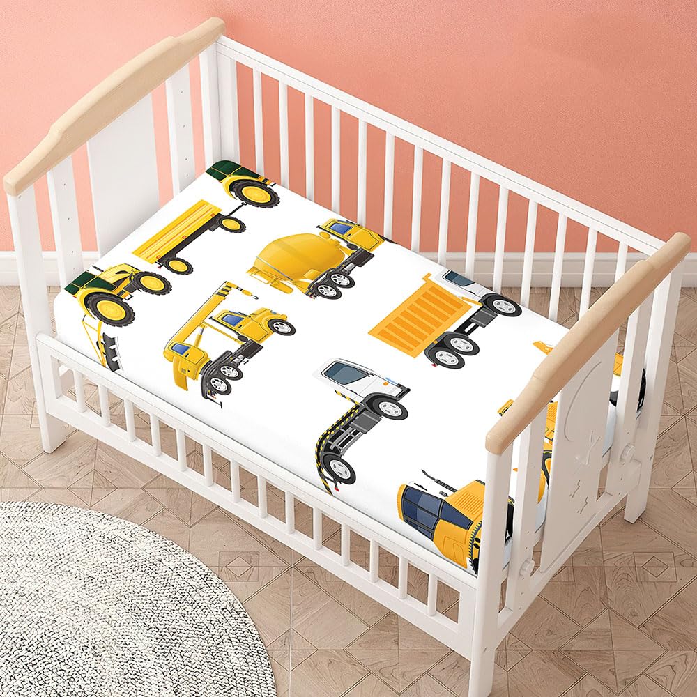 Morbuy Cot Bed Sheets, Crib Sheets for Boy and Girl, Cartoon Design Baby Bed Fitted Sheets Soft Breathable Crib Sheets for Baby, Cosy Durable and Easy Care Cot Sheets (Utility Vehicle,160x80cm)