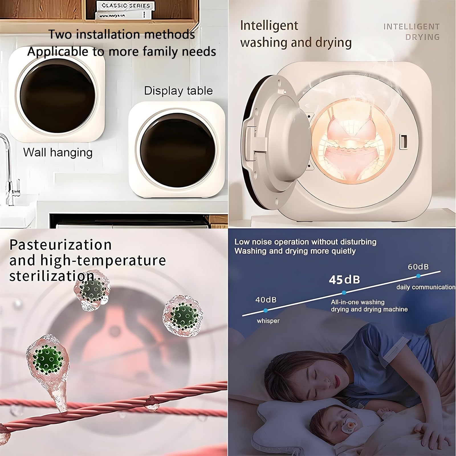 Mini lavadora y secadora portátil 2 en 1, lavadora de pared totalmente automática de 3,5 L con tambor frontal, ideal para ropa pequeña, ropa interior y calcetines WallMount