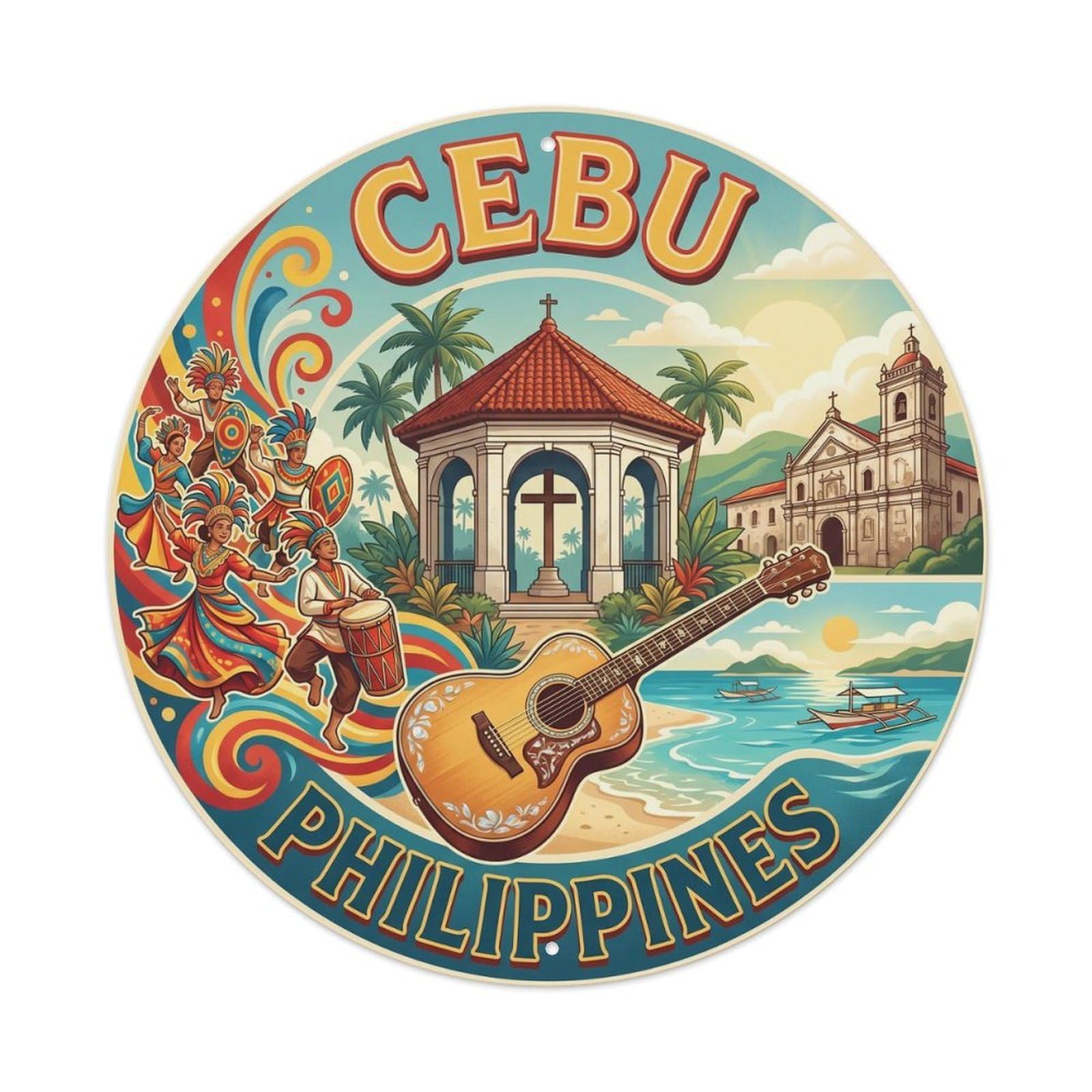 Vintage Travel Cebu Philippines Cross Vintage Metal Tin Sign Plaque Wall Decor for Cafe, Club Bar, Office, Garden Metal Poster 8x8Inch