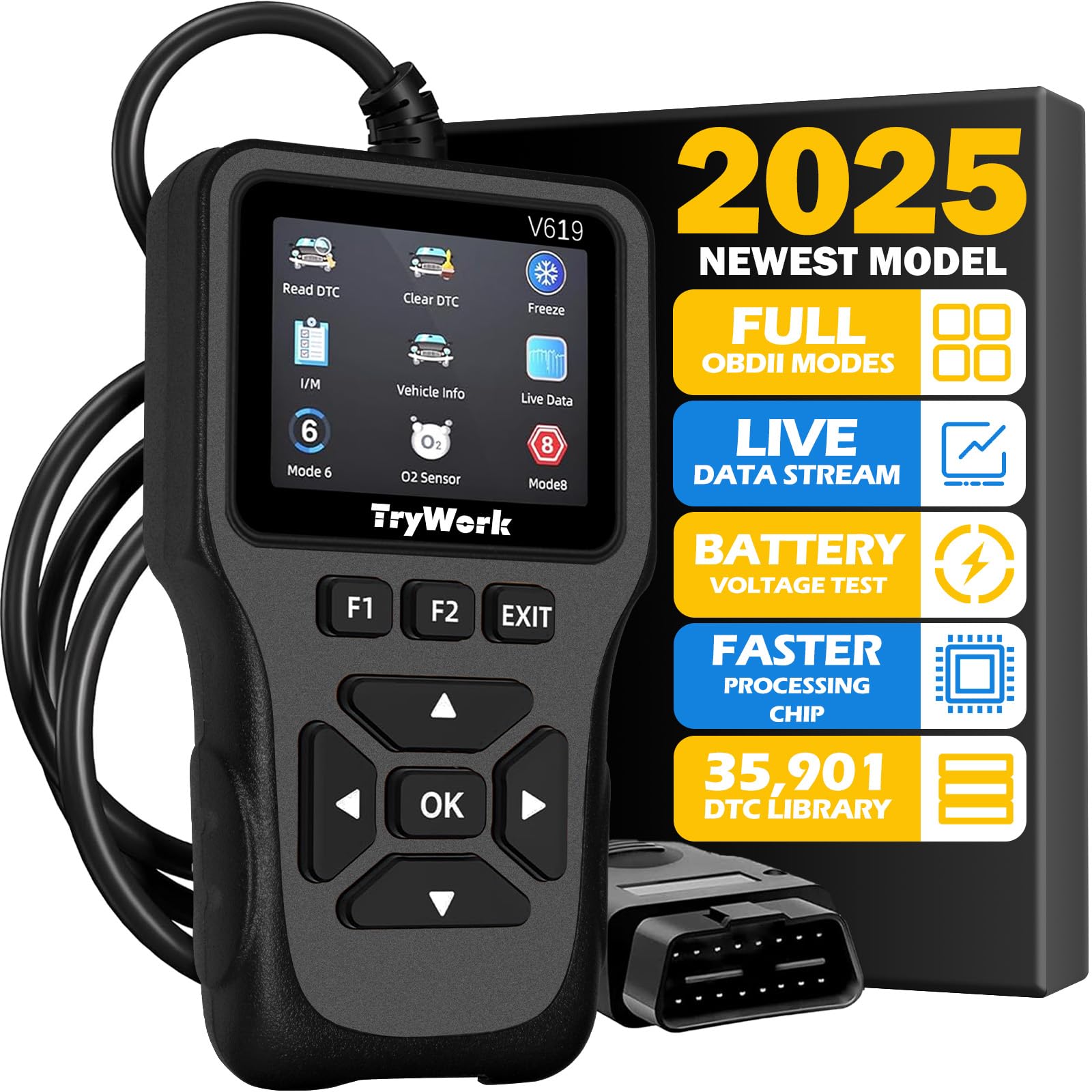 Outil de diagnostic OBD2, lecteur de code moteur avec recherche DTC 35901, mode 6 et 8, préparation I/M pour toutes les voitures OBDII depuis 1996 (gris)