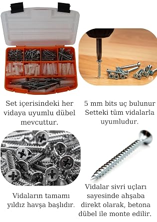320Parts 12 Kinds Screw Set, Dowel Chipboard Screw Set, Backboard Bit Bits End And Tool Bag