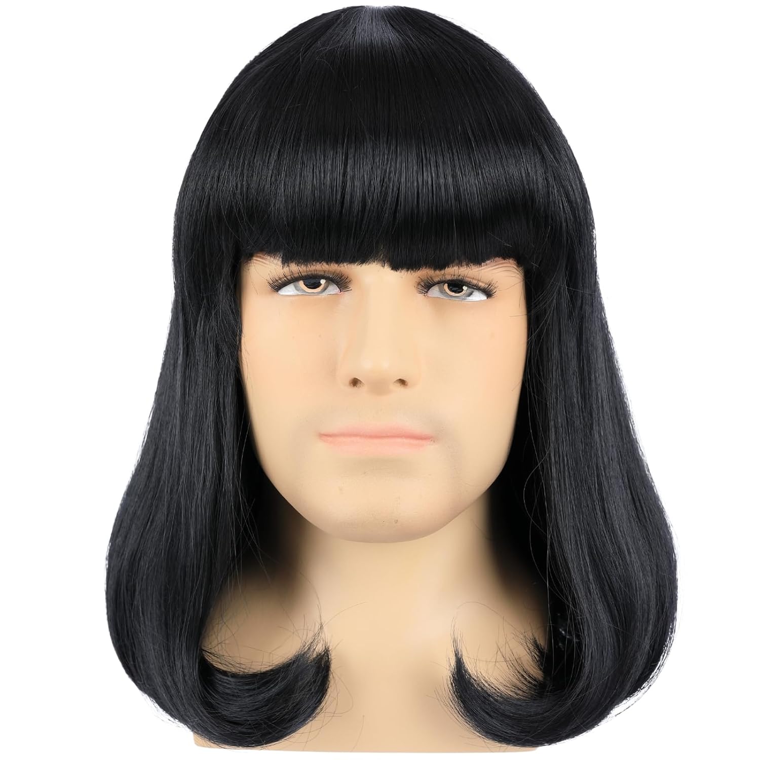 PUREHAIR Men's Short Black Bob Wig with Full Bangs Unisex Funny Costume Wig for Men Halloween Cosplay Party (Adults)