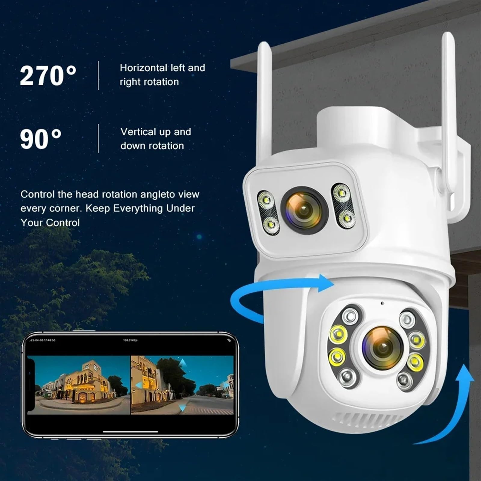 Caméra de sécurité, Caméra de Surveillance sans Fil 8MP 6MP, détection Humaine, Vision Nocturne Couleur, Double Objectif, écran, Protection sécurité, étanche(8MP Add 64G Card)
