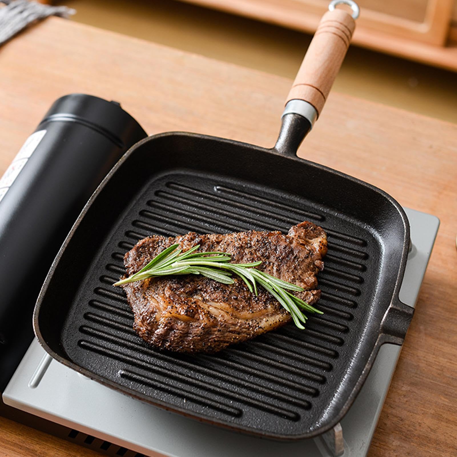 Padella Grill Padella Da Campeggio Con Manico In Legno | Accessorio Cucina Multifunzionale Portatile Resistente Al Calore Per Pancake Bacon Panino