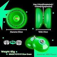 Vista 6 de MAGICYOYO YoYo K1 Plus responsivo que brilla en la oscuridad en verde para niños principiantes, YoYo de plástico ABS con guante, bolsa