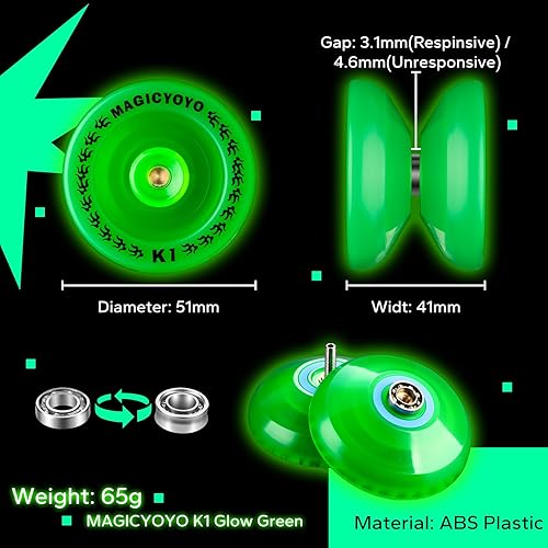 Miniatura 6 de Magicyoyo - YoYo K1-Plus con bolsa Yoyo + 3 cuerdas y guante Yo-Yo de regalo, Verde