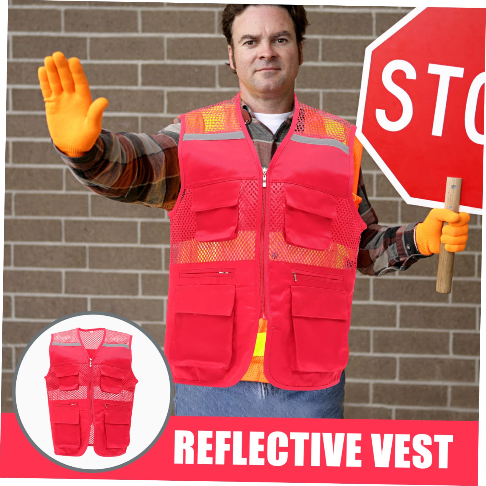 MUCKLILY Portable Reflective Breathable Pocket Design Outdoor Volunteer Vest Fluorescent