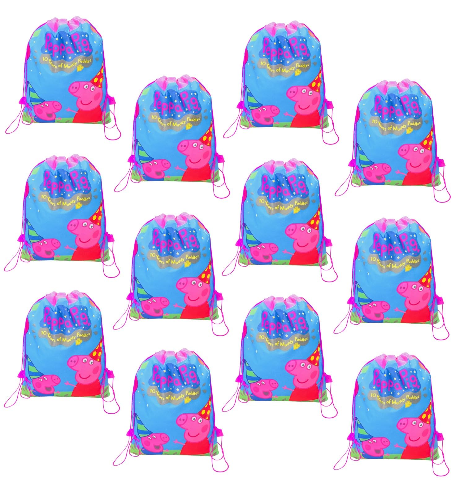 Cartoon Printed Non Woven Cute Drawsting Backpack Bag Haversack Bags for Kids Birthday Return Gifts Party Favour Gift Set for Kids Storage Gift Filler Bags (Peppa Pig Drawstring Bag, 12)-image-3