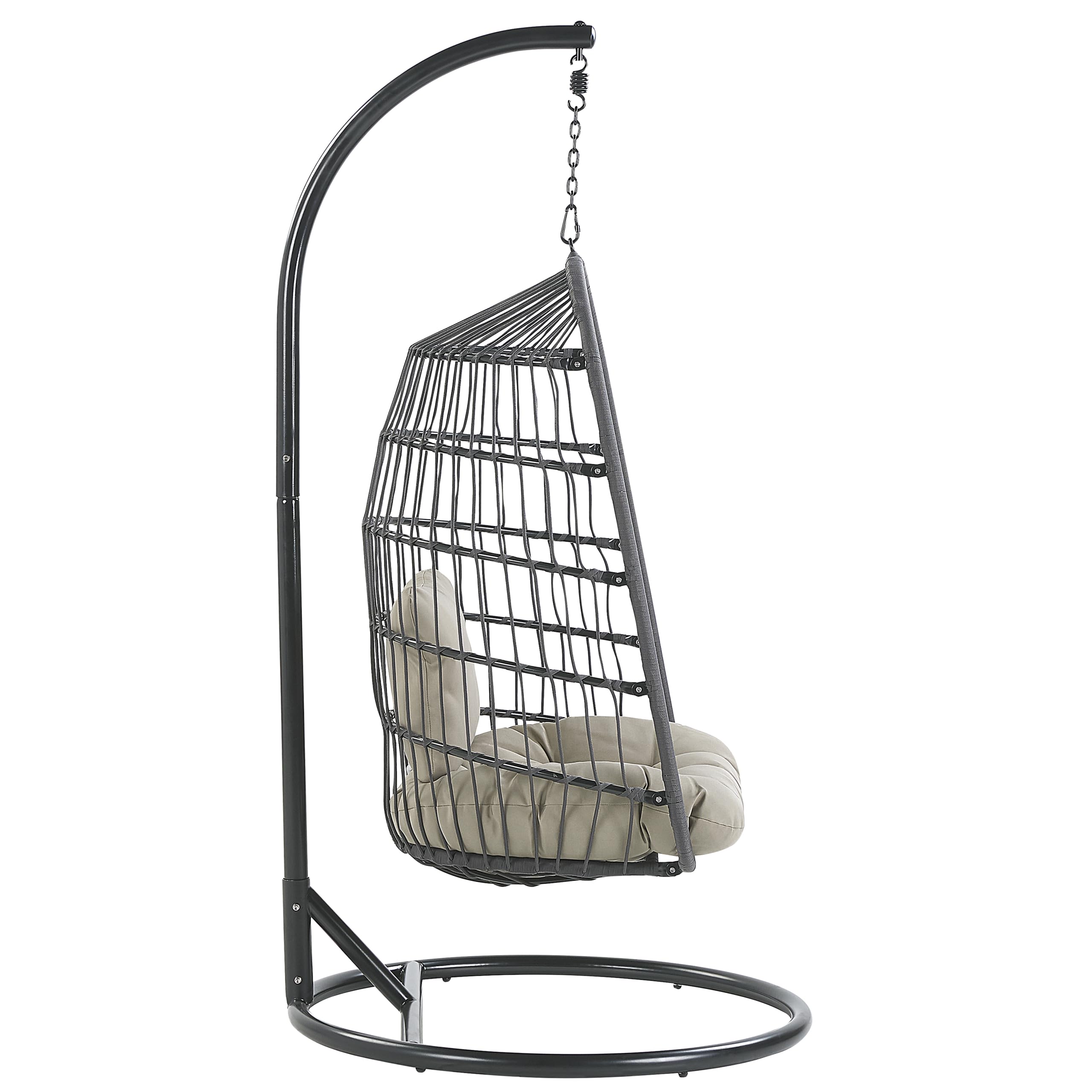 Fauteuil Suspendu Gris avec Coussin et Support Noir 102 cm en Métal et Rotin Très Confortable pour Extérieur Style Boho Beliani