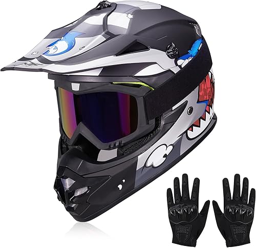 cascos para niños y jóvenes de bicicleta todoterreno, motocross, ATV, BMX, MX, bicicleta todoterreno, casco de motocicleta J-01 con gafas y guantes