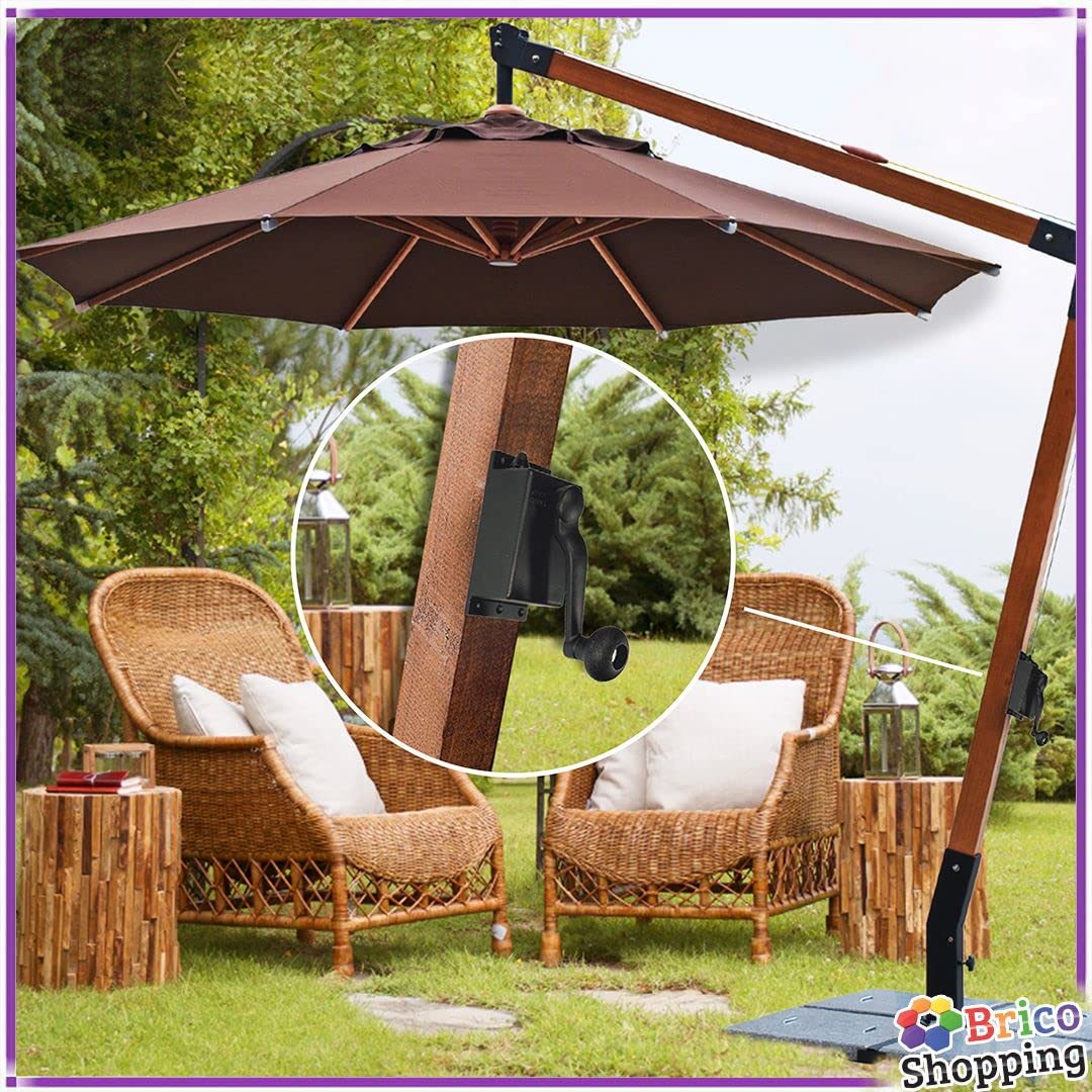 BricoShopping® Treuil pour parasol décentralisé de rechange Treuil universel poignée pour parapluies à bras de jardin en bois ou aluminium 3 x 3 3 x 4 treuil manuel (Strong)