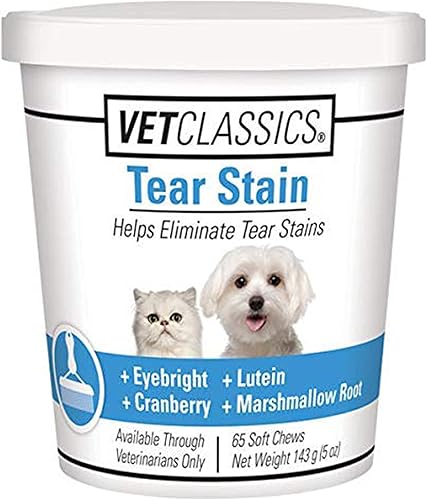 Vet Classics Suplementos de manchas de lágrima para perros y gatos Ayuda a prevenir y eliminar manchas de desgarro para razas de perros y gatos