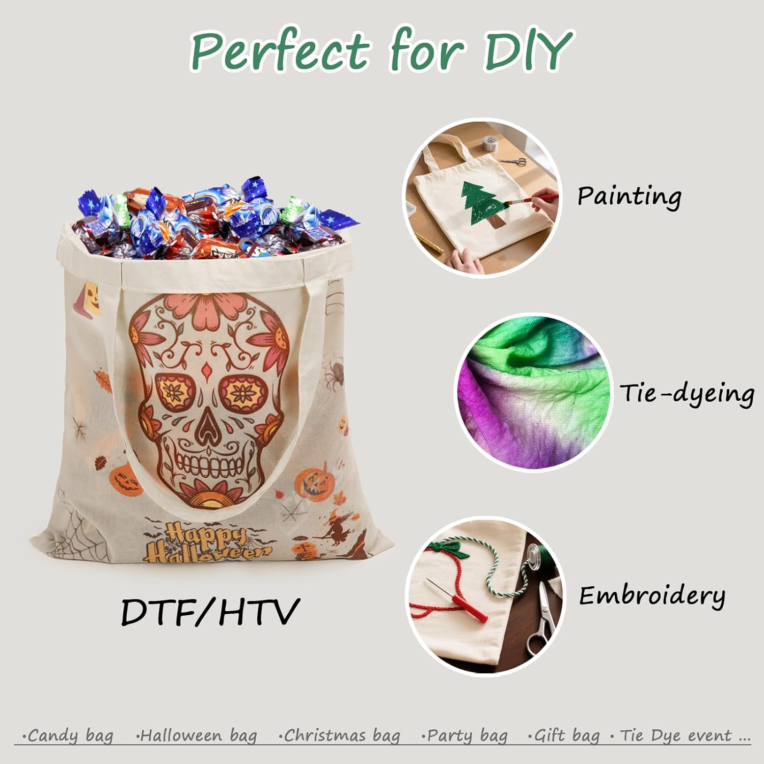 OKBA 20 Pack 15'' X 16'' Cotton Tote Bags for Painting,Lightweight Thin Tote Bags Bulk Reusable Grocery Shopping Cloth Bags,Suitable for Crafts, DIY, Tie Dye,Gift, Activity - Image 5