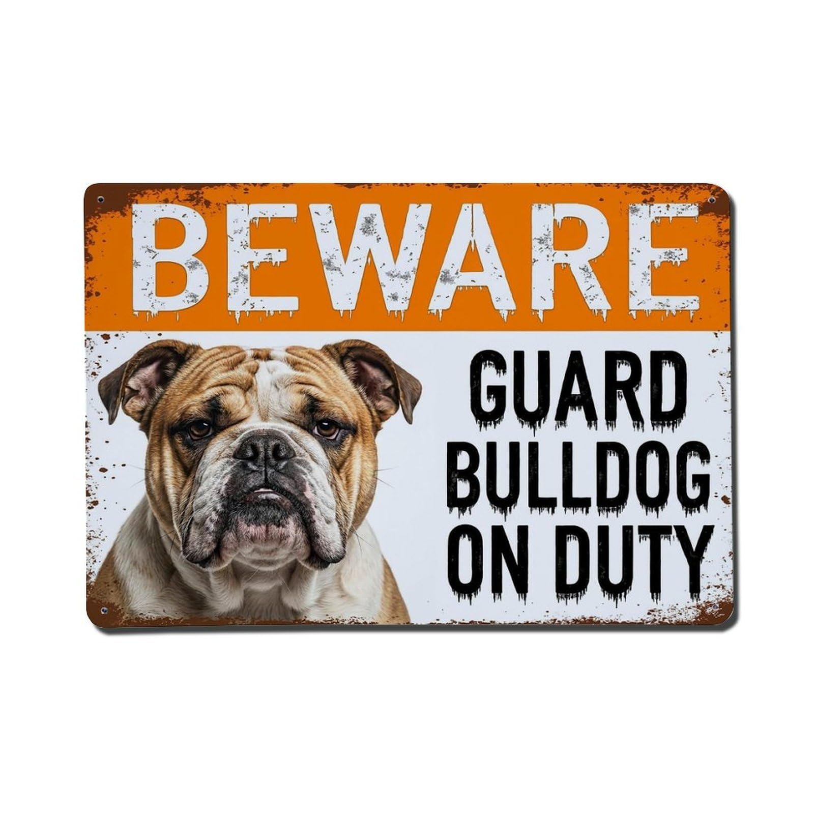 Vintage Funny Bulldog Guard Beware of Dog Doormat Metal Tin Sign Plaque Wall Decor for Cafe, Club Bar, Office, Garden Metal Poster 8x12Inch