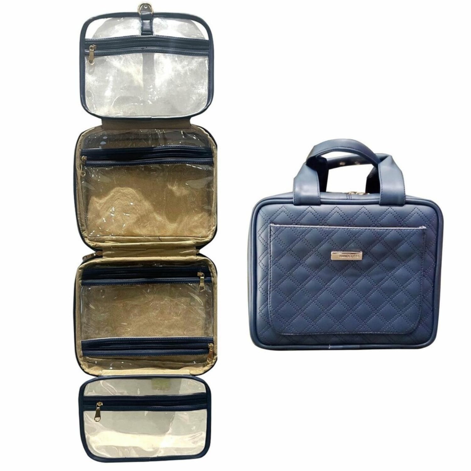 Handcuffs Toiletry Bag Women Korean Style Travel Makeup Cosmetic Organizer Big Size More Space Professional Toiletry Bag Foldable (Blue)