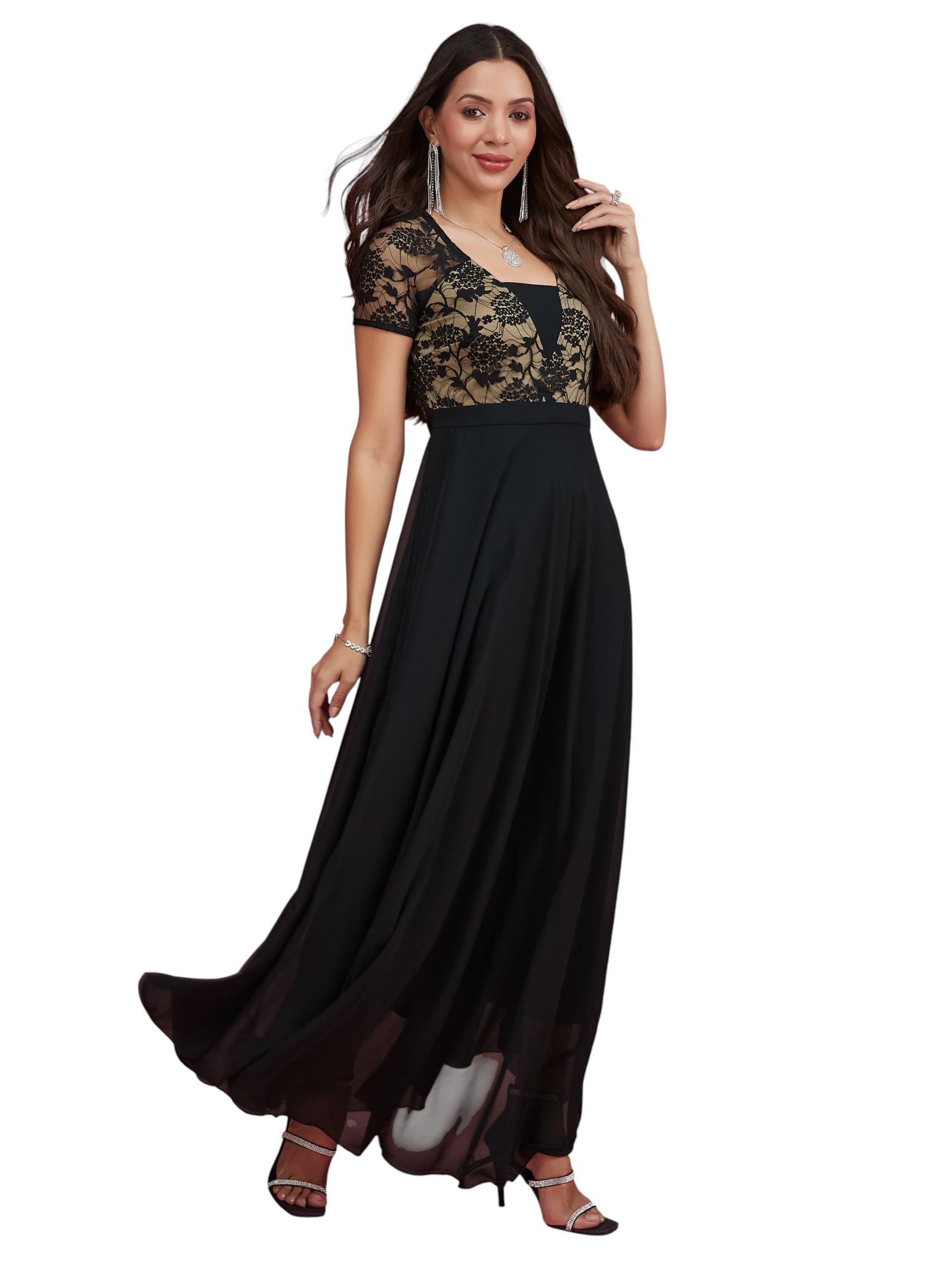 Miss Chase Women's V-Neck Three-Quarter Sleeve Self-Designed Wrap Maxi Georgette Dress-picture-20
