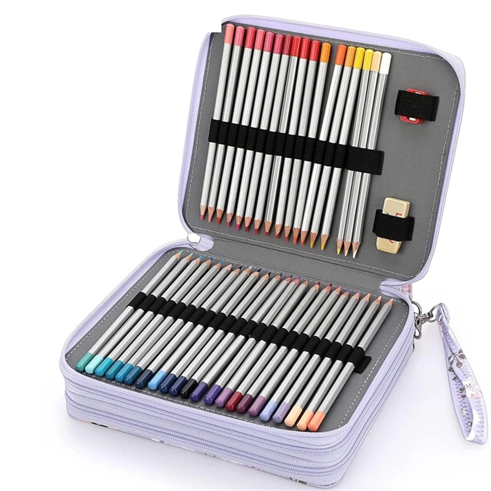 FedermäPpchen Buntstiftetui - Bleistifthalter mit 120 Fächern, Bleistift-Organizer mit großer Kapazität und Trageschlaufe, praktische Buntstiftbox(Purple)