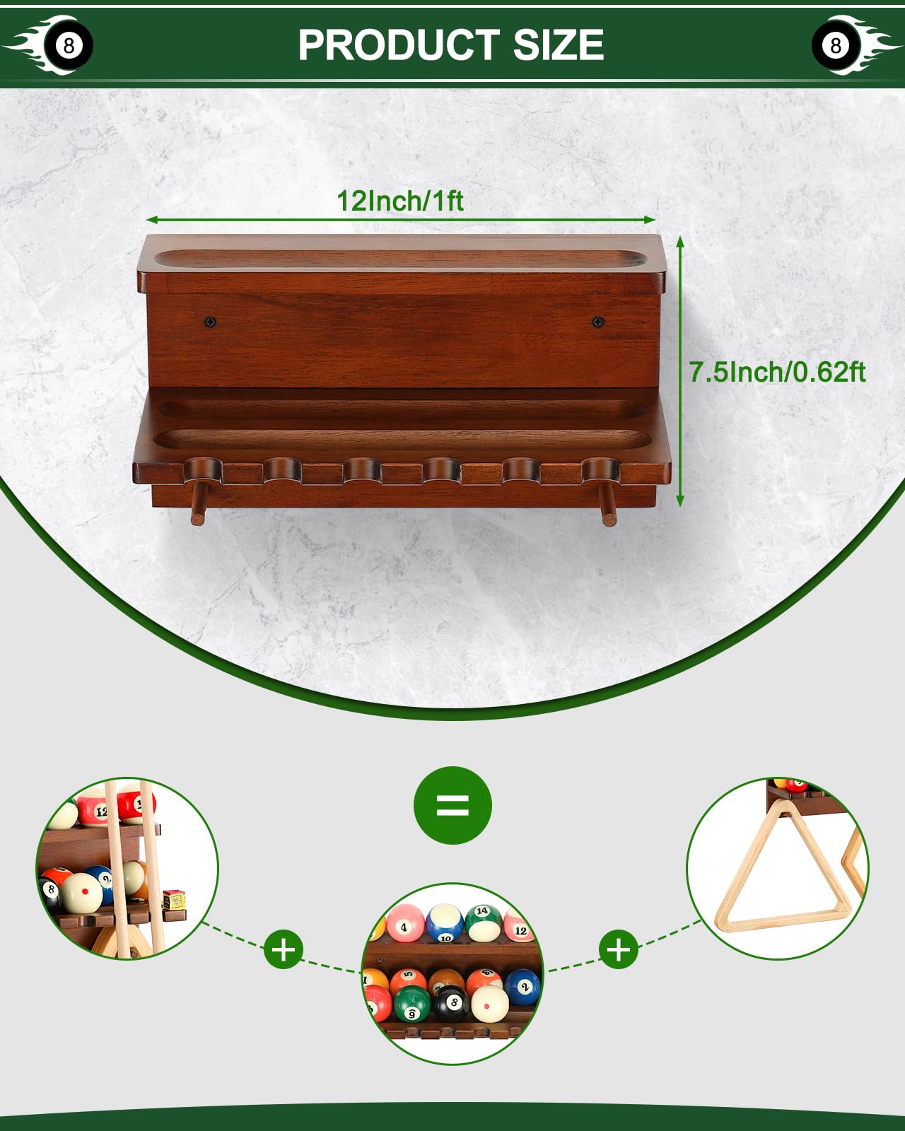 EXTCCT Support Mural 6 Queues Billard Bois Dur - Organisateur Accessoires Billard
