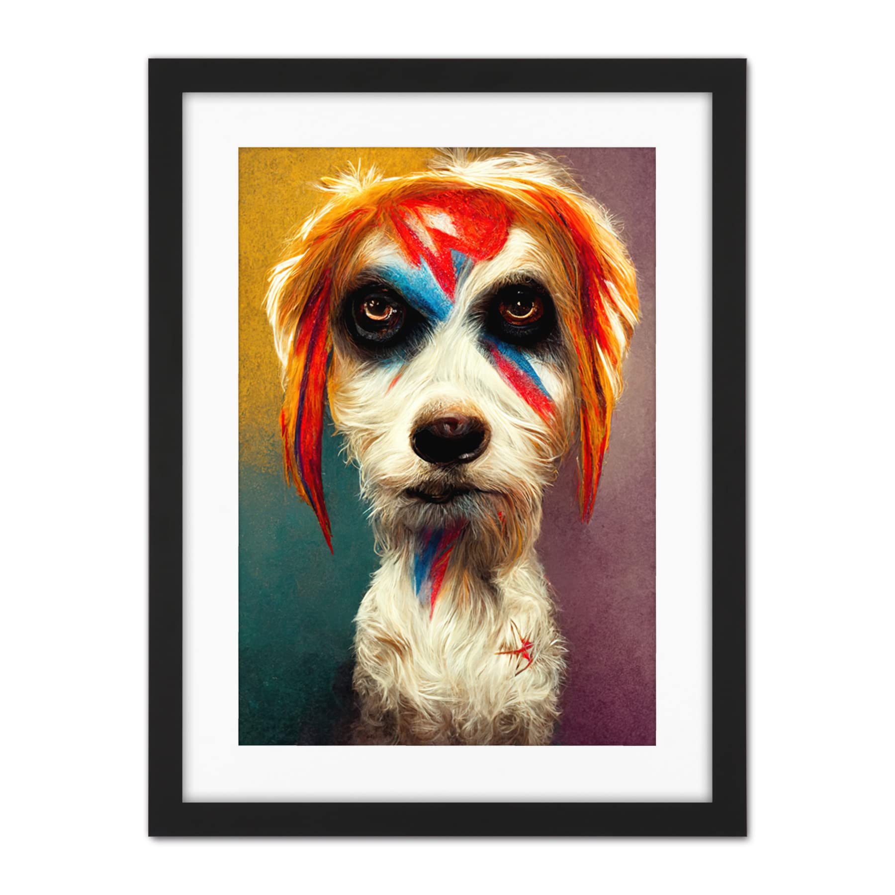 Doppelganger33 LTD Aladdin Sane Ziggy Stardust Terrier Dog Fun Quirky Painting Artwork Framed Wall Art Print 18X24 Inch