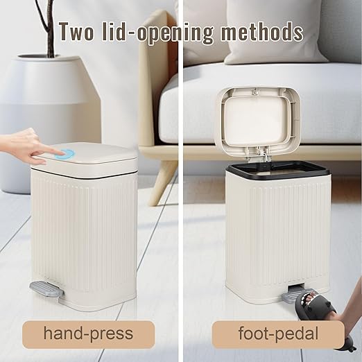 rejomiik Small Bathroom Trash Can with Lid 2.1 Gallon Soft Close Step Slim Garbage Can Waste Bin for Office, Bedroom, Kitchen, Cream miniatura 3