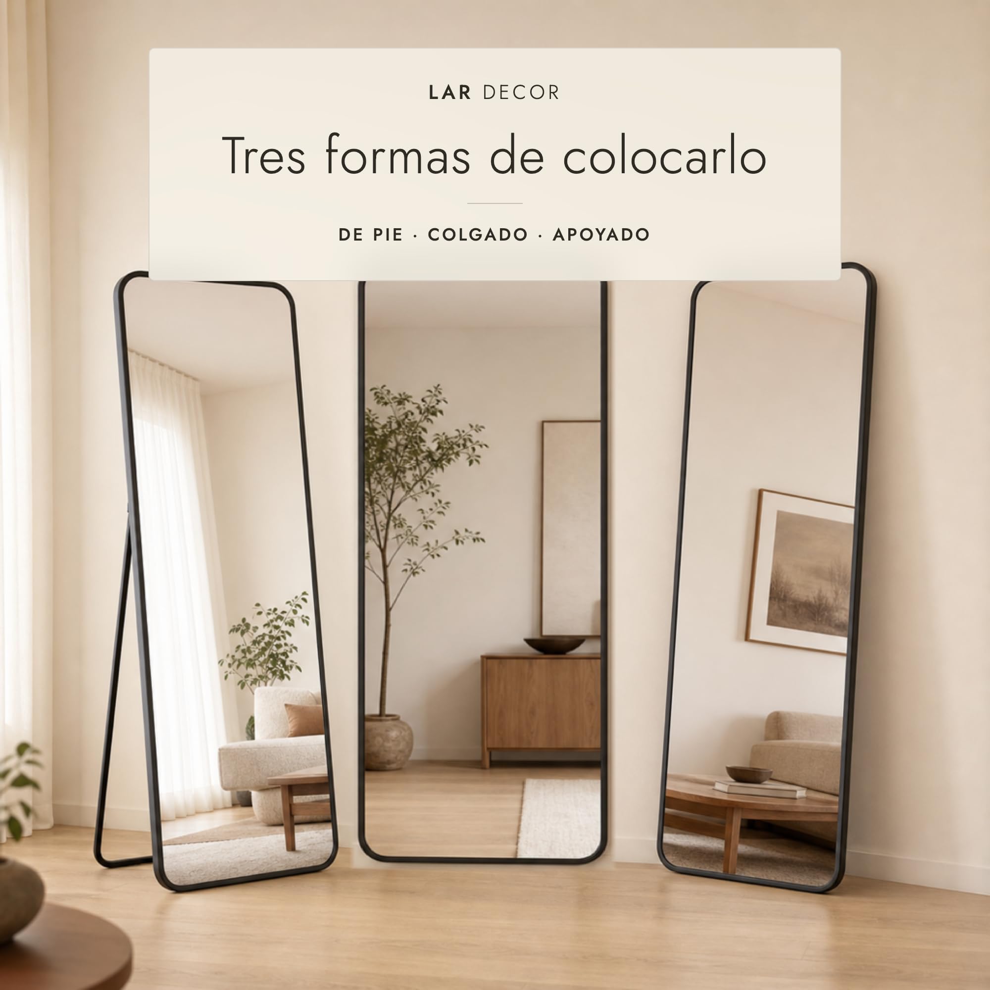 Espejo Grande de Pie, Cuerpo Completo【170 x 70 cm】con Soporte para Colgar o Apoyar en la Pared, Marco de Aleación de Aluminio | Ideal para Vestidor, Sala, Dormitorio