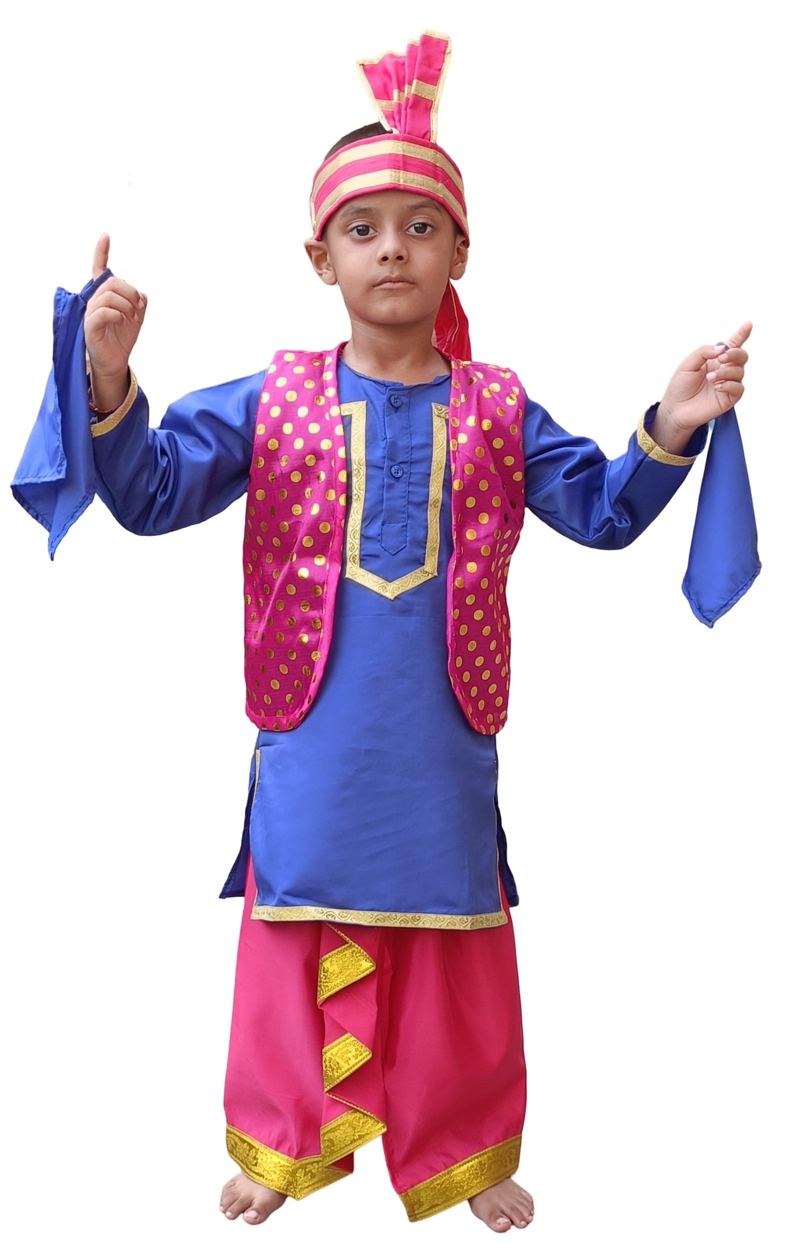 Polyester Fancy Design Hub Punjabi Bhangra Dress Blue & Magenta Color For Boy,Kids (Fancy Dress,Annual Functions,School Competitions), Multicolor (B0BJF2MLS4) Amazon Price History, Amazon Price Tracker