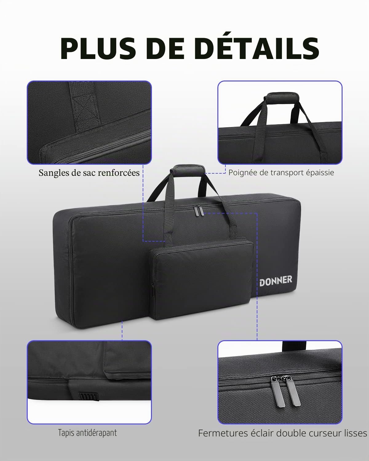 Donner Housse pour Clavier 61 Touches, 104 x 41 x 13 cm, Etui Souple Sac de Transport Rembourré 10mm